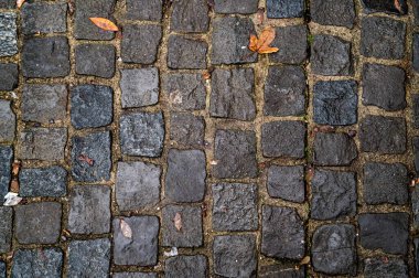 Güz Sonbaharı 'nda Eski Klasik Vintage Çakıl Taşı Düz Döşeme Arkaplanı