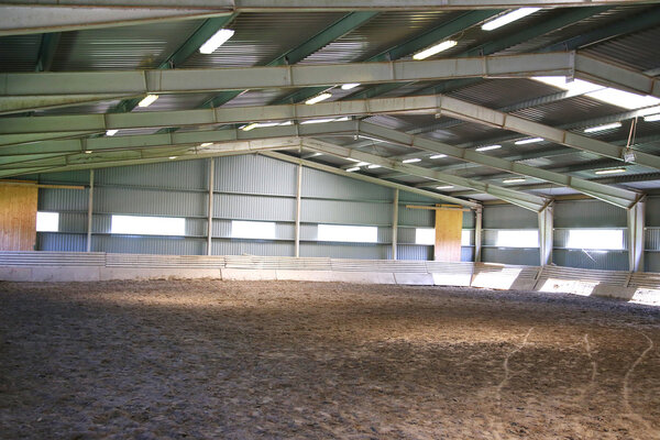 View of an equestrian hall at horse stud farm for training