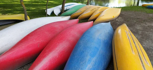 Plastic Canoes Row Paddles Summer Camp Concept — Stock Photo, Image