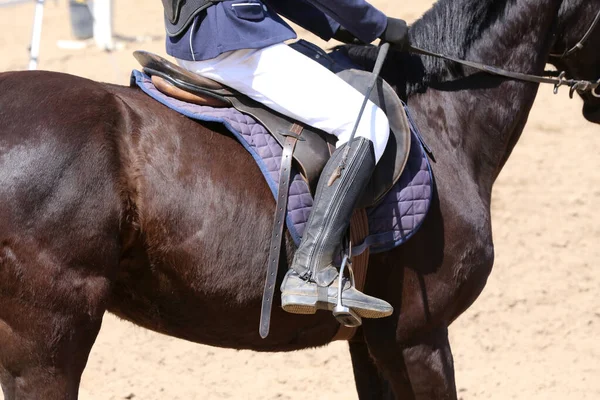 Άγνωστος Ανταγωνιστής Ιππασία Show Jumper Άλογο Ιππασία Εκδήλωση Καλοκαίρι Εμφάνιση — Φωτογραφία Αρχείου