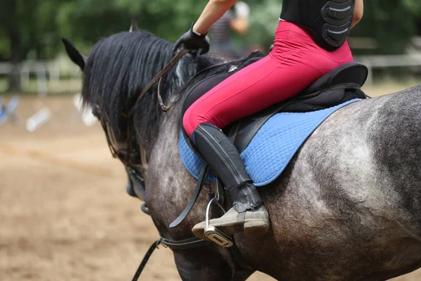 Unknown Competitor Riding Show Jumper Horse Equitation Event Summer Time — Stock Photo, Image