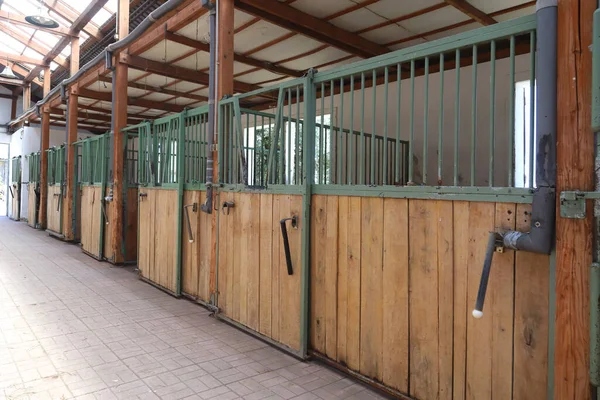 Modernen Übersichtlichen Stall Oder Stall Mit Pferdeboxen Passage Ansicht Natürlichem — Stockfoto