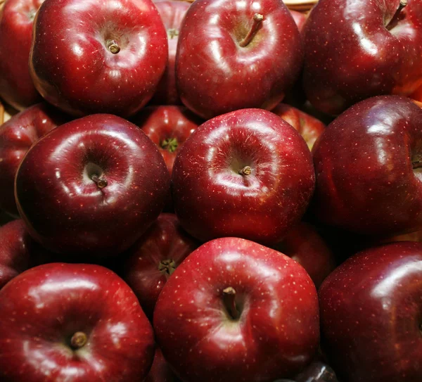 Grupp av röda äpplen i rad — Stockfoto