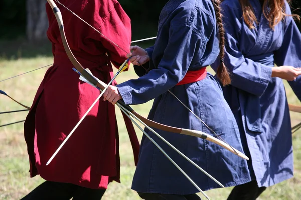 Female archers on a medieval fighting event — Stock Photo, Image