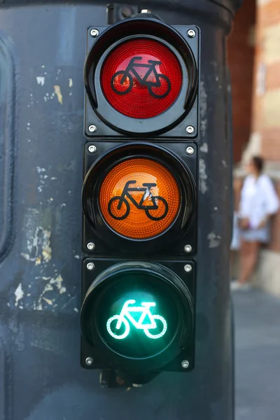 Red orange green colored traffic lights — Stock Photo, Image