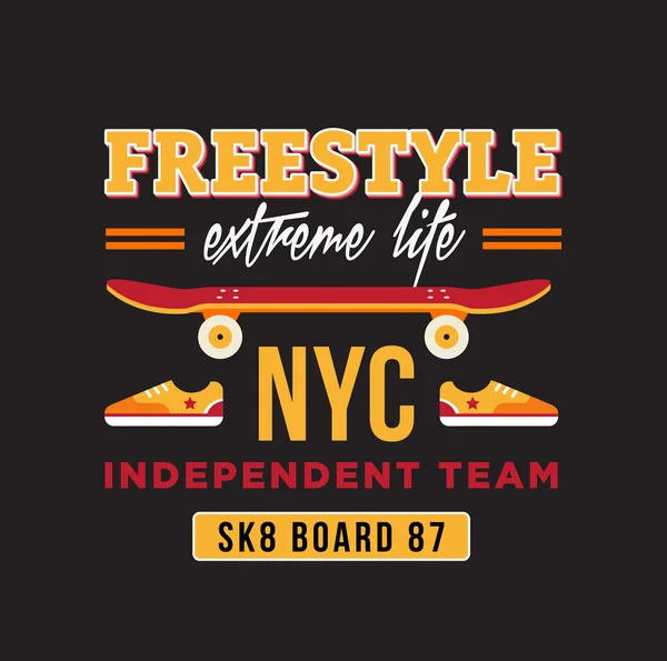 Skateboard desain grafis untuk t-shirt. Tim independen NYC . — Stok Foto