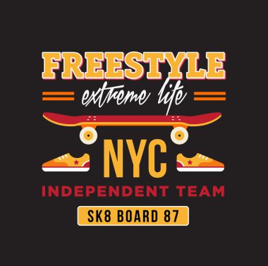 kaykay grafik tasarım t-shirt için. NYC bağımsız takım.