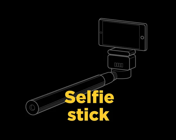 Selfie palo delgada línea vector icono en el fondo negro — Vector de stock
