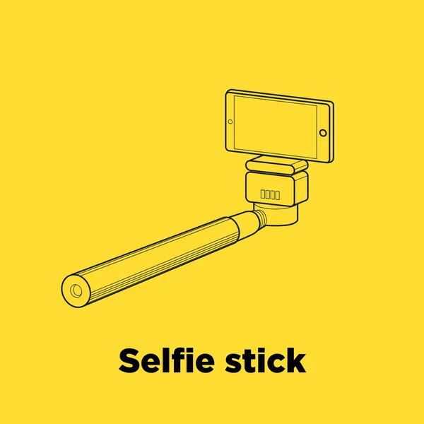 Selfie stick linie vektorové ikony na žlutém podkladu — Stockový vektor