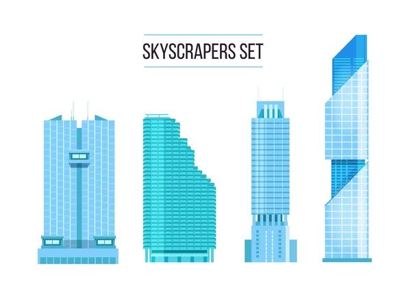 Moderne wolkenkrabbers icons set. Vlakke vormgeving van de stads elementen. Nieuwe kantoorgebouwen met hoofdzetel. — Stockvector