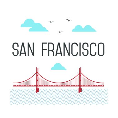 San Francisco Golden Gate Köprüsü. San Francisco vektör dönüm noktası illüstrasyon. Çizgi düz tarzı. San Francisco görünümü.