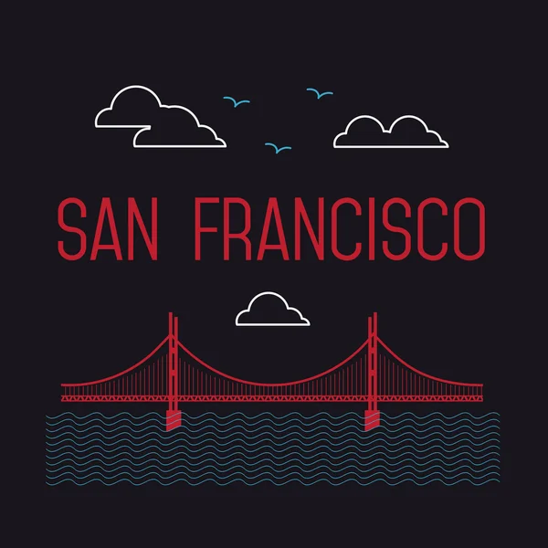 San Francisco Golden Gate Bridge. San Francisco vector landmark illustration. Line flat style. San Francisco view. — Stock Vector