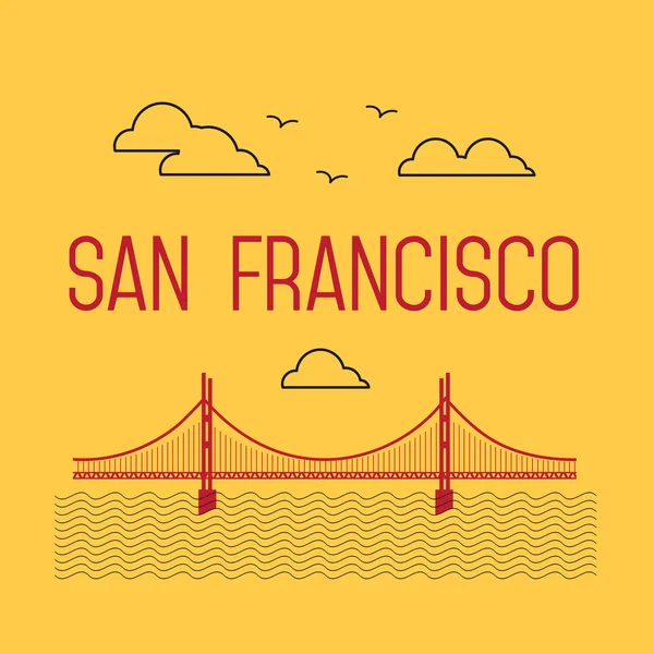 San Francisco Golden Gate Bridge. San Francisco vector landmark illustration. Line flat style. San Francisco view. — Stock Vector