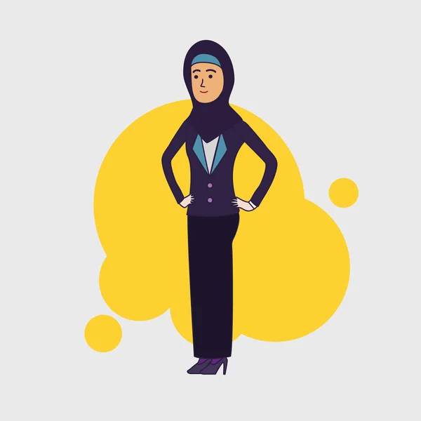 Elegante mujer de negocios musulmana árabe delgado. Mujer árabe vistiendo hijab tradicional y traje. Diseño plano lineal . — Archivo Imágenes Vectoriales