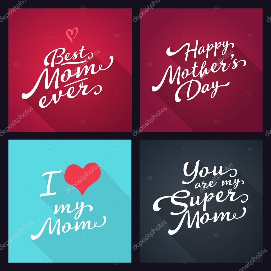 Happy mothers day. Set of lettering typography. Long shadow signs.