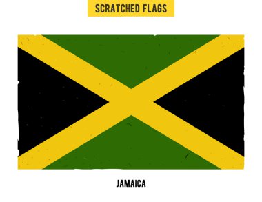 Jamaika grunge bayrak yüzeyinde küçük çizikler ile. Bir el Jamaika çizilmiş bayrağı kolay bir doku ile çekilmiş. Vektör modern düz tasarımı