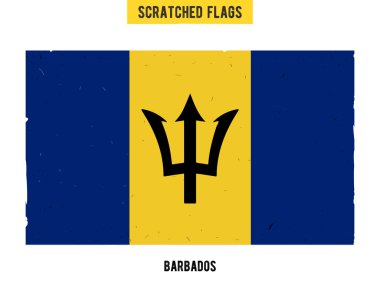 Barbados grunge bayrak yüzeyinde küçük çizikler ile. Bir el çizilmiş Barbados bayrağı kolay bir doku ile çekilmiş. Vektör modern düz tasarımı