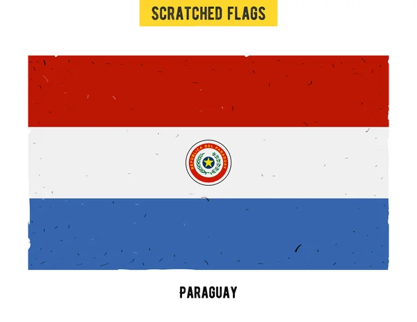 Bandera grunge paraguaya con pequeños arañazos en la superficie. Una bandera arañada dibujada a mano de Paraguay con una textura grunge . — Vector de stock