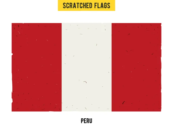 表面の小さな傷を持つペルー グランジ フラグ。手書きのグランジ テクスチャとペルーの傷旗. — ストックベクタ