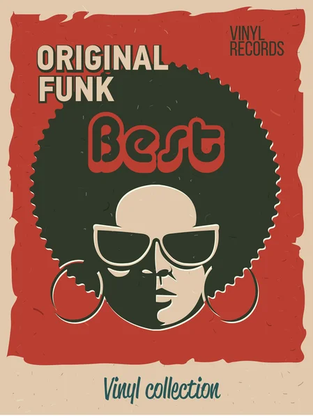 Disco Party Veranstaltungsflyer. Kreatives Vintage-Poster. Vektorvorlage im Retro-Stil. Schwarze Frau mit Sonnenbrille. — Stockvektor