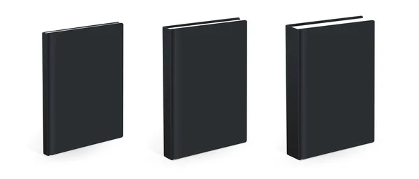 Trois livres noirs vectoriels de taille différente isolés sur le fond blanc. Couvertures vides des livres . — Image vectorielle