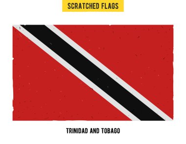 Grunge bayrak yüzeyinde küçük çizikler ile. Bir el Trinidad ve Tobago çizilmiş bayrağı kolay bir doku ile çekilmiş. Vektör modern düz tasarımı