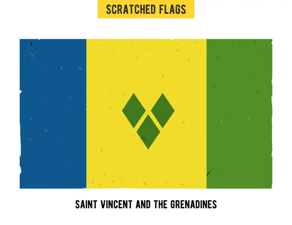 Grunge vlag met kleine krassen op het oppervlak. Een hand getekend bekrast vlag van Saint Vincent en de Grenadines met een eenvoudig grunge textuur. Vector moderne platte ontwerp — Stockvector