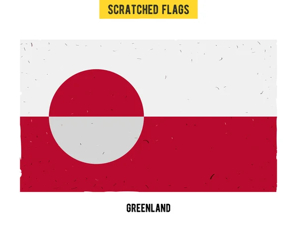 表面に少し傷とグリーンランド グランジ フラグ。手には、簡単なグランジ テクスチャとグリーンランドの傷旗が描画されます。ベクトルのモダンなフラット デザイン — ストックベクタ