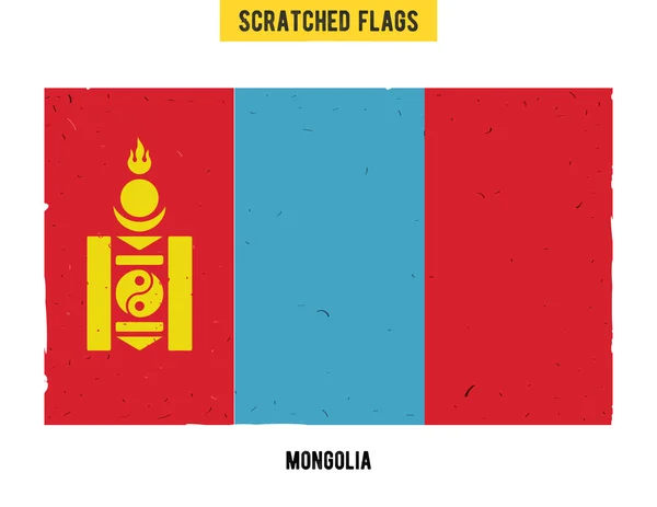 Bandera grunge mongola con pequeños arañazos en la superficie. Una bandera arañada dibujada a mano de Mongolia con una textura grunge fácil. Vector moderno diseño plano — Archivo Imágenes Vectoriales