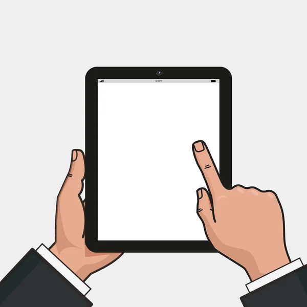 Cyfrowego tabletu w rękach biznesmena. — Wektor stockowy