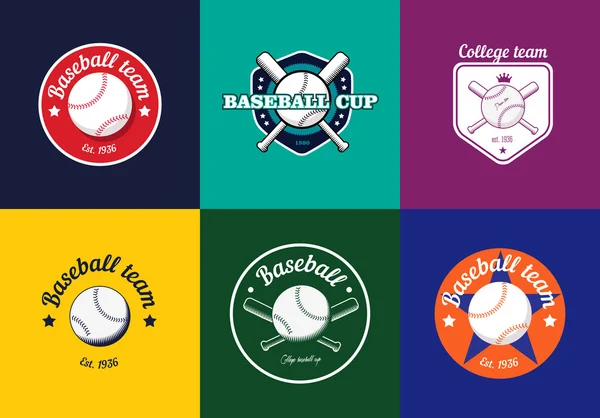 Conjunto de logotipos y distintivos del campeonato de béisbol de color vintage — Archivo Imágenes Vectoriales