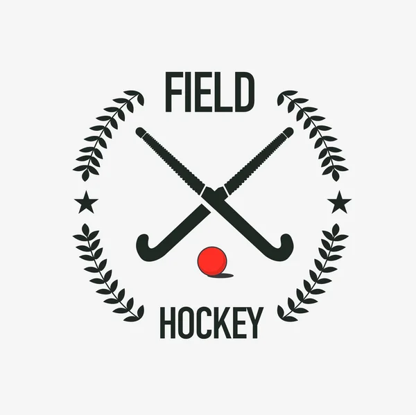 Logo del equipo de hockey sobre hierba. Insignia de club deportivo vectorial con dos palos y bola . — Archivo Imágenes Vectoriales