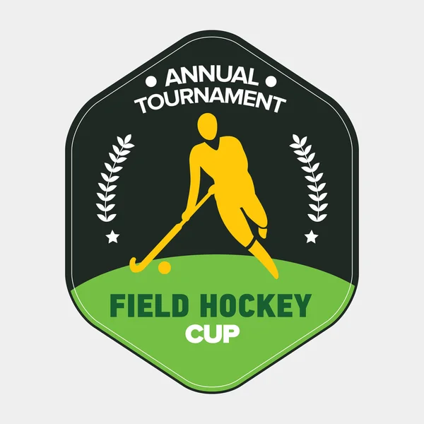 Logo de copa de hockey sobre hierba. Insignia de deporte vectorial con silueta y palo de hombre . — Archivo Imágenes Vectoriales