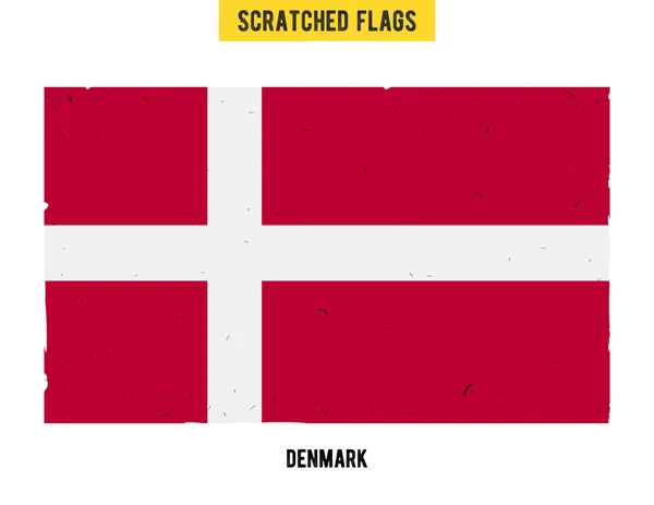 表面の小さな傷を持つデンマーク グランジ フラグ。手には、簡単なグランジ テクスチャを持つデンマークの傷旗が描画されます。ベクトルのモダンなフラット デザイン. — ストックベクタ