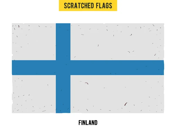 Bandera grunge finlandesa con pequeños arañazos en la superficie. Bandera arañada dibujada a mano de Finlandia con una textura grunge fácil. Vector moderno diseño plano . — Vector de stock