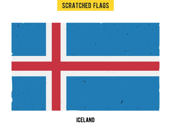 表面の小さな傷を持つアイスランド グランジ フラグ。手には、簡単なグランジ テクスチャとアイスランドの傷旗が描画されます。ベクトルのモダンなフラット デザイン. — ストックベクタ