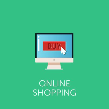 Vektör online alışveriş simgesi. Online alışveriş kavramı. İmleç düğmesini 'satın al'. Düz stil tasarım.