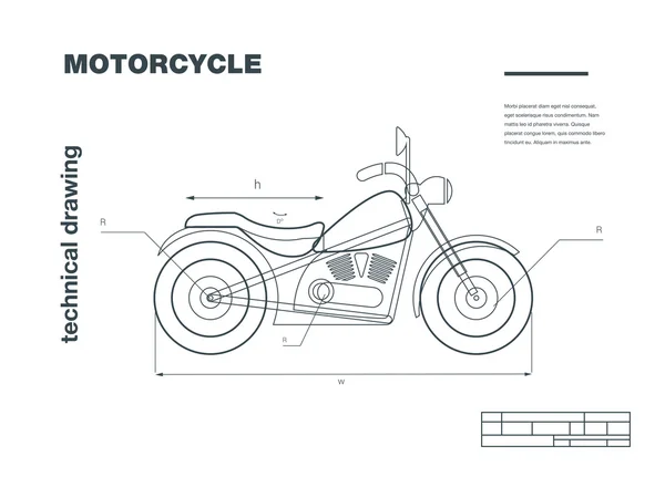 与摩托车在白色背景上绘制的插图技术线框 — 图库矢量图片