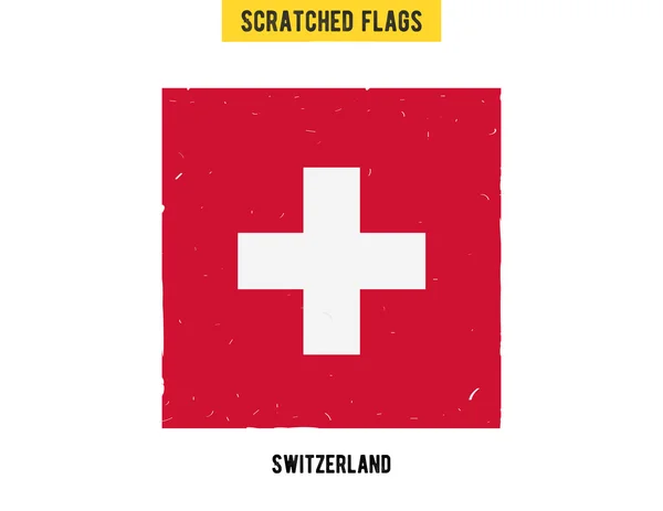 Bandera grunge suiza con pequeños arañazos en la superficie. Una bandera rayada dibujada a mano de Swizerland con una textura grunge fácil. Vector moderno diseño plano . — Vector de stock