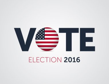 Yurtsever 2016 oylama poster. ABD başkanlık seçimlerinde 2016. Tipografik afiş ile yuvarlak bayrak Amerika Birleşik Devletleri