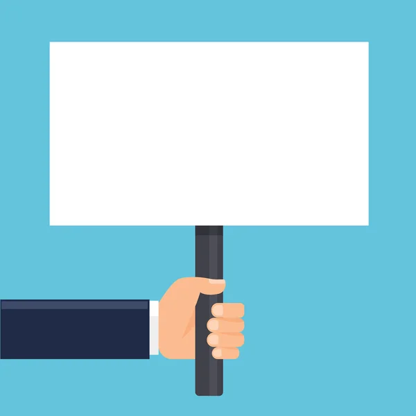 Hand holding a sign or blank poster. Horizontal format. Flat style. Vector illustration. — Stock Vector