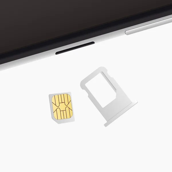 Kleine Nano-SIM-Karte, SIM-Karten-Tablett für Smartphone. Vektorobjekte isoliert auf weiß. realistische Vektorsymbole. Ansicht von oben. — Stockvektor