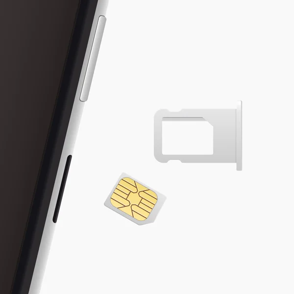 Kleine Nano simkaart, SIM-kaart lade voor Smartphone. Vectorobjecten geïsoleerd op wit. Realistische afbeelding. Bovenaanzicht. — Stockvector