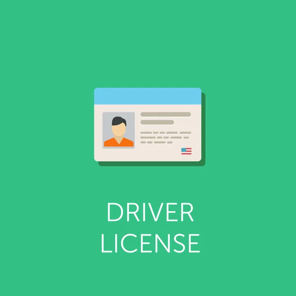 Auto bestuurder licentie-id met foto. Bestuurder licentie voertuig identiteit. Corporate ID Flat kentekenpictogram — Stockvector