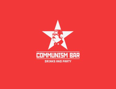 Komünizm stil logosu Restoran bar tasarım vektör şablonu. Sovyet diktatör baş simge siluet kavramı gece kulübü partisi için.