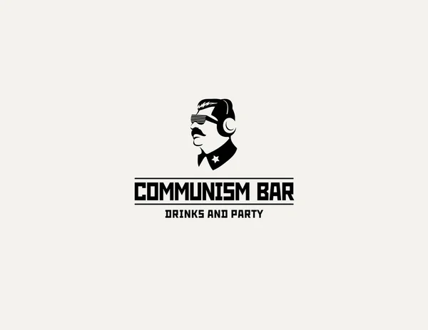 Estilo Comunismo logotipo restaurante bar design vetor modelo. Conceito de silhueta de ícone de cabeça de ditador soviético para festa de boate . —  Vetores de Stock