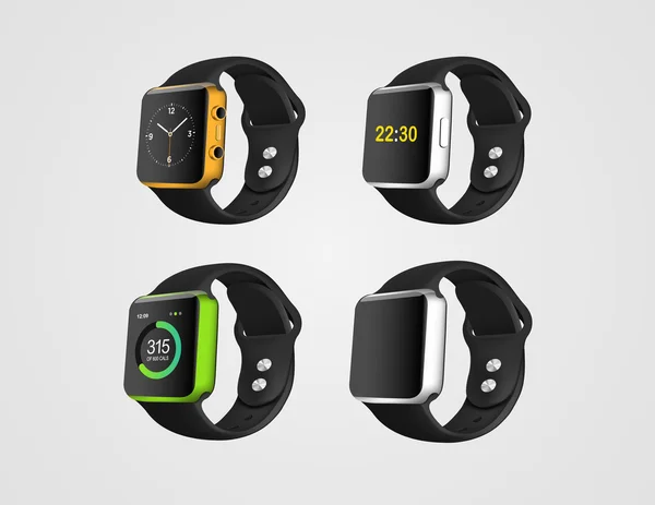 Conjunto de relojes de fitness inteligentes sobre fondo blanco — Vector de stock