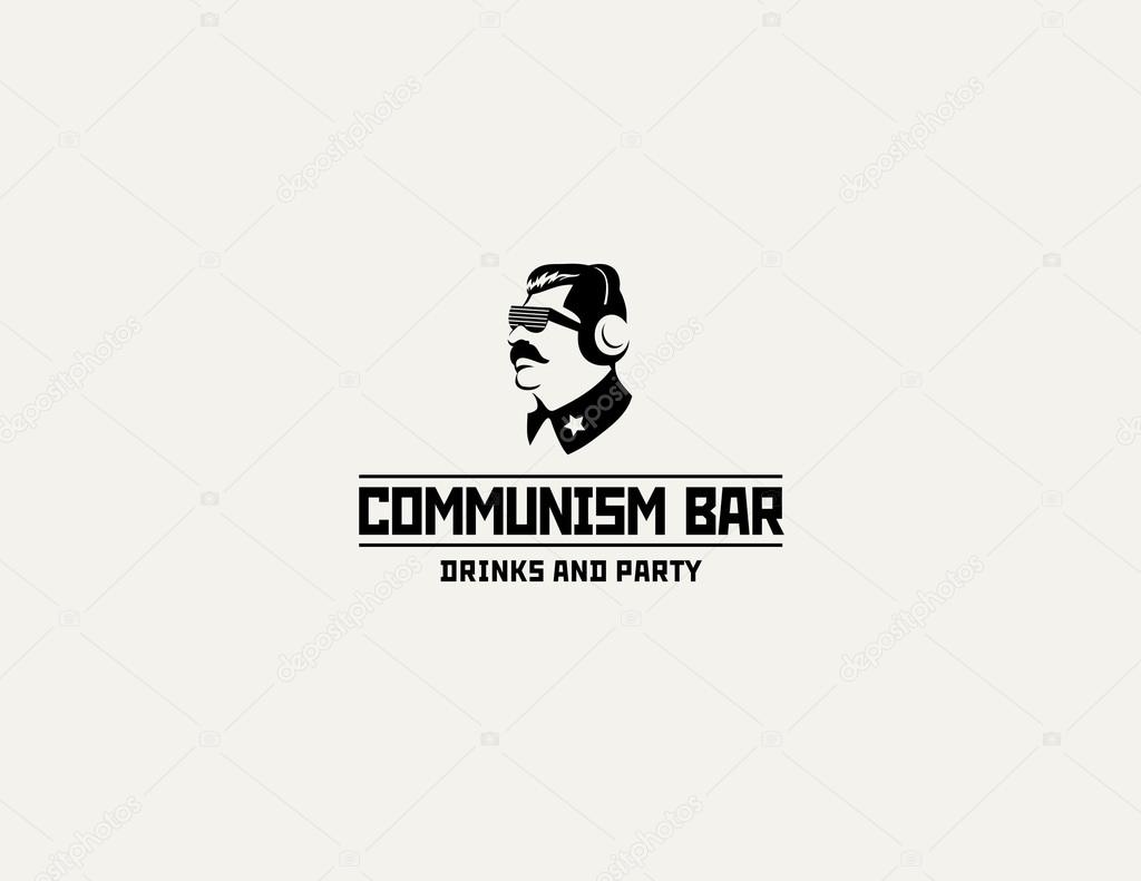 Communism style logo restaurant bar design vector template. Soviet dictator head icon silhouette concept for night club party.