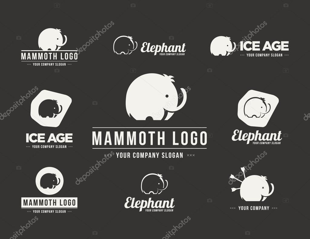 Mammoth silhouette vector logo set. Collection of the elephant symbols