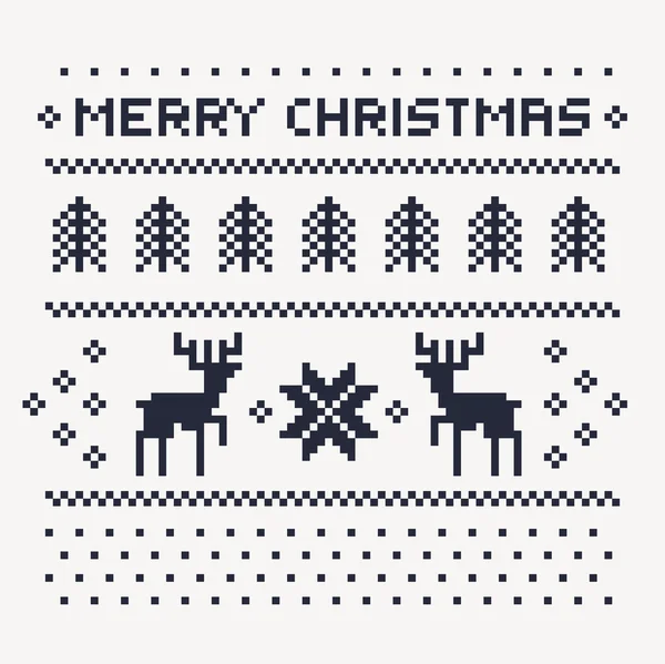 Kerstmis winter patroon afdrukken voor jersey of t-shirt. Pixel herten en Kerstmis bomen op de witte achtergrond — Stockvector